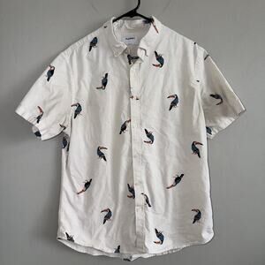 Old Navy Men's Perfect Fit Short Sleeve Button Shirt Toucans Tropical Size L